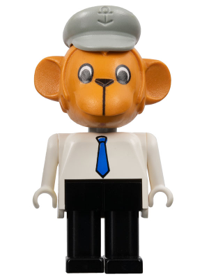 Fabuland Monkey - Mike Monkey (Chauffeur), Brown Head, Blue Tie, Light Gray Hat