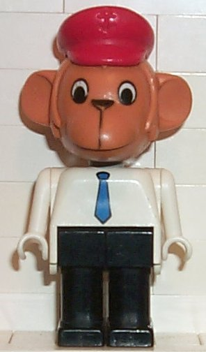 Fabuland Monkey - Mike Monkey (Chauffeur), Brown Head, Blue Tie, Red Hat