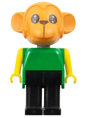 Fabuland Monkey - Chester Chimp, Brown Head, Black Legs, Green Top, Yellow Arms