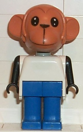 Fabuland Monkey - Mike Monkey, Brown Head, Blue Legs, White Top, Black Arms