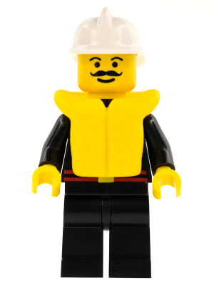 Fire - Flame Badge and 2 Buttons, Black Legs, White Fire Helmet, Life Jacket