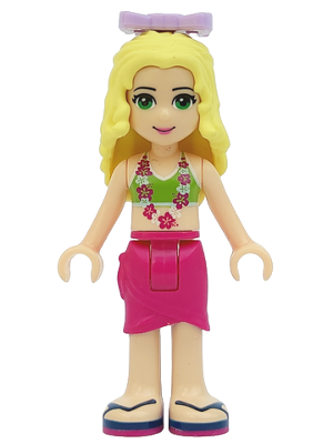 Friends Isabella (Light Nougat) - Lime Bikini Top, Magenta Wrap Skirt, Lavender Bow