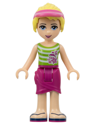 Friends Stephanie - Magenta Wrap Skirt, Green Top with White Stripes, Hair with Visor