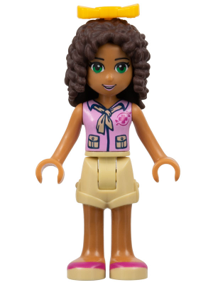 Friends Andrea - Tan Shorts, Bright Pink Top with Red Cross Logo and Scarf, Bright Light Orange Bow