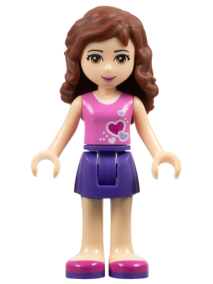 Friends Olivia (Light Nougat) - Dark Purple Skirt, Dark Pink Top with Hearts and White Undershirt