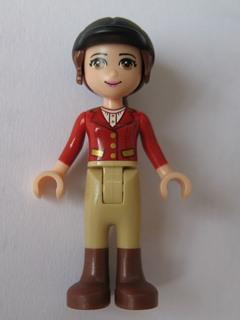 Friends Olivia (Light Nougat) - Tan Riding Pants, Red Jacket, Black Riding Helmet