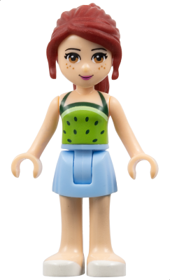 Friends Mia - Bright Light Blue Skirt, Lime Halter Top with Dark Green Dots