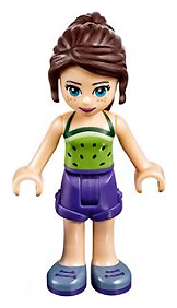 Friends Naomi (Light Nougat) - Lime Halter Top with Dark Green Dots, Dark Purple Shorts, Sand Blue Shoes