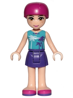 Friends Mia - Dark Purple Skirt, Medium Azure Top with Palm Trees, Helmet
