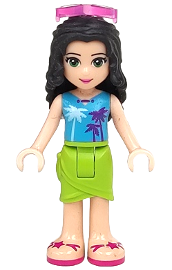 Friends Emma - Lime Wrap Skirt, Medium Azure Top with Palm Tree Pattern, Trans-Dark Pink Sunglasses