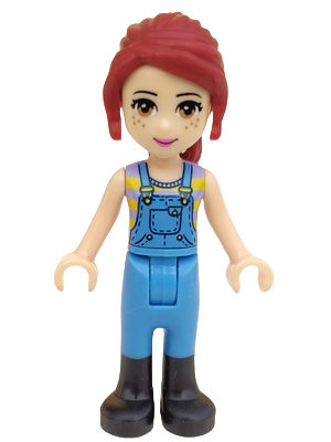 Friends Mia - Medium Blue Overalls, Striped Shirt, Dark Red Hair