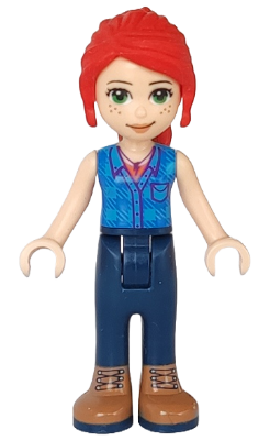 Friends Mia - Dark Blue Trousers, Dark Azure Plaid Shirt, Red Ponytail