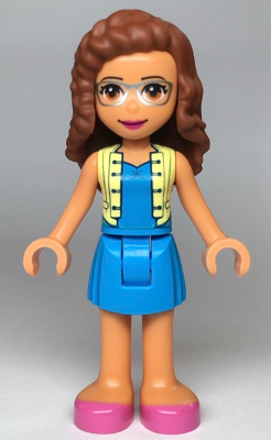 Friends Olivia (Nougat) - Dark Azure Skirt and Top with Bright Light Yellow Vest, Dark Pink Shoes