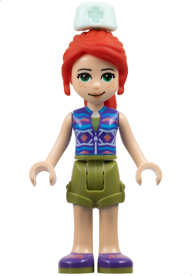 Friends Mia - Olive Green Shorts, Dark Azure and Dark Purple Patterned Sleeveless Jacket with Zipper, Nurse Hat