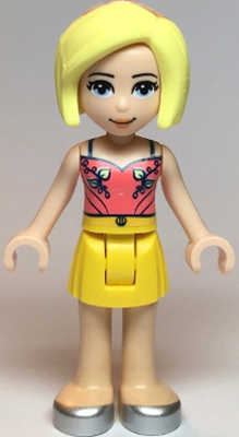 Friends Roxy - Coral Halter Top with Bright Light Green Leaves, Yellow Skirt, Silver Shoes