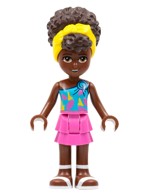 Friends Nandi - Dark Azure Single Strap Tank Top, Dark Pink Skirt, White Sandals, Yellow Head Wrap