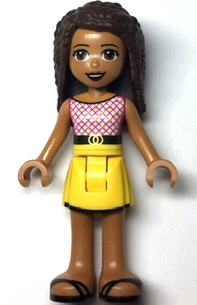 Friends Andrea - Yellow Skirt with Black Hem, Magenta and White Top with Belt