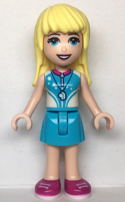 Friends Stephanie - Medium Azure Skirt, White and Medium Azure Top with Magenta Collar