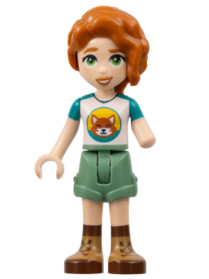 Friends Autumn - Dark Turquoise and White Top with Fox, Sand Green Shorts, Nougat and Reddish Brown Boots