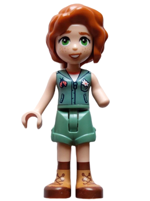 Friends Autumn - Sand Green Vest over White Shirt, Sand Green Shorts, Nougat and Reddish Brown Boots