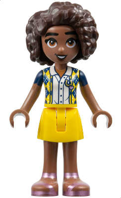 Friends Aliya - Dark Blue Vest with Diamonds over White Blouse, Yellow Skirt, Metallic Pink Sandals