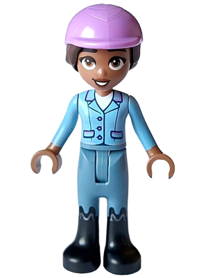 Friends Aliya - Bright Light Blue Jacket, Sand Blue Trousers, Black Boots, Medium Lavender Horse Riding Helmet