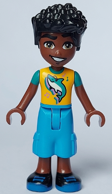 Friends Zac - Bright Light Orange Shirt with Shark, Dark Azure Cropped Trousers, Black Shoes