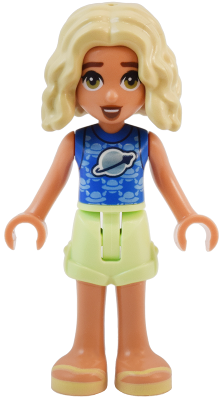 Friends Nova - Blue Shirt with Classic Space Logo, Yellowish Green Shorts, Bright Light Yellow Sandals