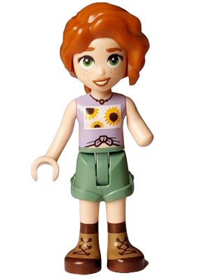 Friends Autumn - Lavender Vest with Sunflowers, Sand Green Shorts, Nougat and Reddish Brown Boots