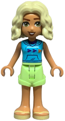 Friends Nova - Medium Azure Sleeveless Hoodie, Yellowish Green Shorts, Bright Light Yellow Sandals