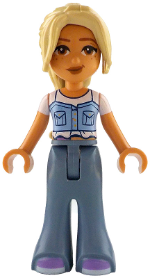 Friends Sara - Bright Light Blue Top, Ostomy Bag, Sand Blue Trousers Bell-Bottoms, Medium Lavender Shoes