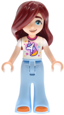 Friends Paisley - White Unicorn T-shirt, Bright Light Blue Trousers Bell-Bottoms, Orange Shoes