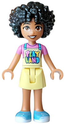 Friends Sonia - Bright Light Yellow 'PLAYLAND' Apron, Dark Pink T-Shirt, Medium Azure Shoes
