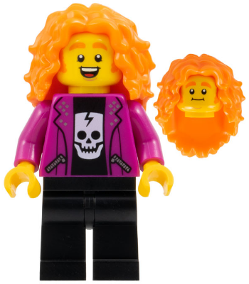 Rock Singer - Male, Magenta Jacket, Black Skull Shirt and Legs, Orange Long Tousled Hair