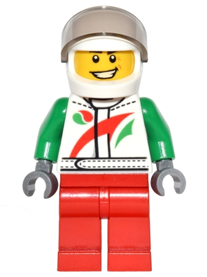 Octan - Jacket with Red and Green Stripe, Red Legs, White Helmet, Trans-Brown Visor, Crooked Smile and Laugh Lines
