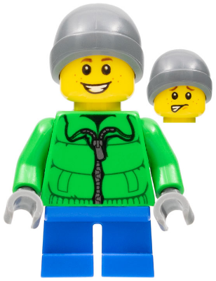 Winter Jacket Zipper, Blue Short Legs, Dark Bluish Gray Beanie, Freckles