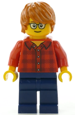 Red Plaid Flannel Shirt, Dark Blue Legs, Dark Orange Hair, Glasses