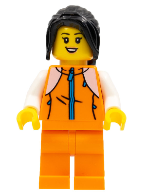 Woman, Orange Tracksuit, Long Black Hair