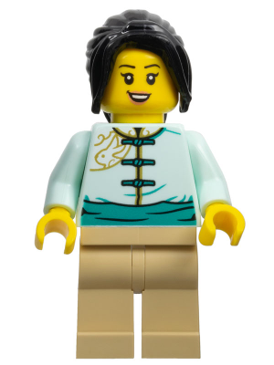 Lunar New Year Parade Participant - Female, Light Aqua Tang Jacket, Tan Legs, Black Hair