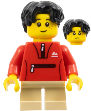 Child - Boy, Red Tracksuit Jacket, Tan Short Legs, Black Hair