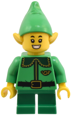 Elf - Bright Green Coat with Dark Green Collar and Gold Horn, Open Mouth Smile