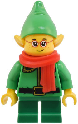 Elf - Bright Green Coat with Dark Green Collar and Gold Horn, Red Scarf, Glasses