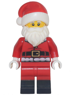 Santa - Fur Lined Jacket with 2 Dark Red Creases on Back, Red Legs with Black Boots, Santa Hat with Printed Red Top