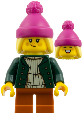 Girl - Magenta Beanie, Dark Green Jacket, Dark Orange Short Legs