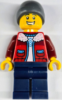 Ice Skater - Male, Red Jacket over White Shirt, Dark Blue Legs, Dark Bluish Gray Beanie