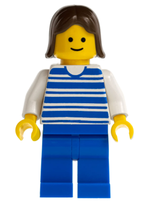 Horizontal Lines Blue - White Arms - Blue Legs, Brown Female Hair
