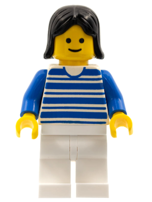 Horizontal Lines Blue - Blue Arms - White Legs, Black Female Hair