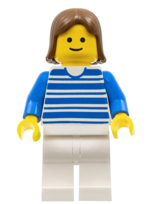 Horizontal Lines Blue - Blue Arms - White Legs, Brown Female Hair