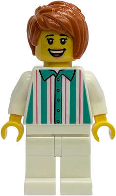 Gelato Shop Owner - Female, White Shirt with Stripes and Legs, Dark Orange Hair