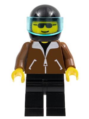 Jacket Brown - Black Legs, Black Helmet, Trans-Light Blue Visor